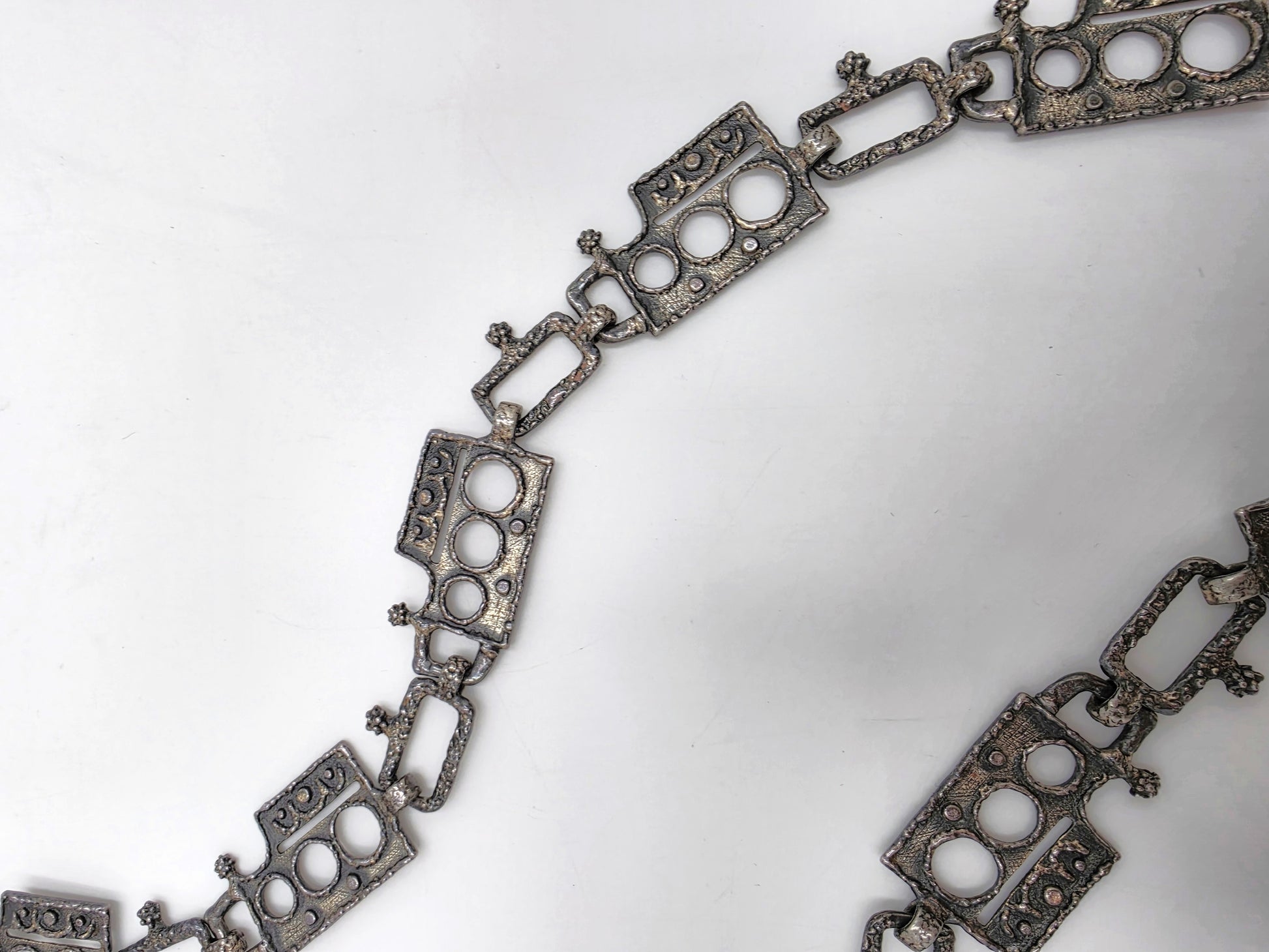 Superb Guy Vidal Abstract Brutalist Links SP Pewter Belt or XL Necklace 60/70s, alternate product view 8
