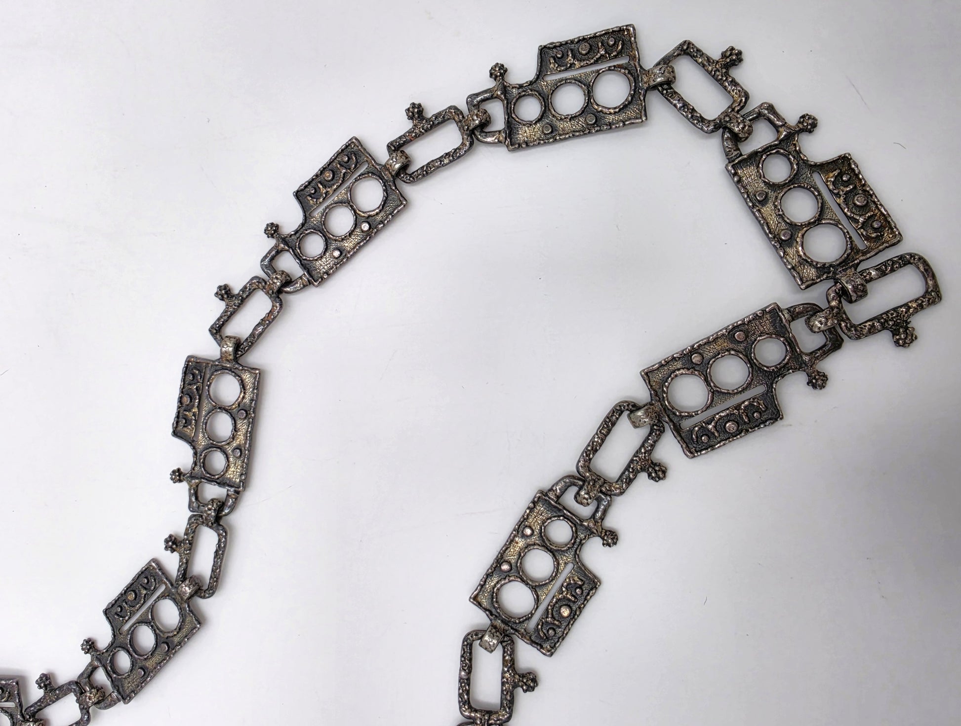Superb Guy Vidal Abstract Brutalist Links SP Pewter Belt or XL Necklace 60/70s, alternate product view 9