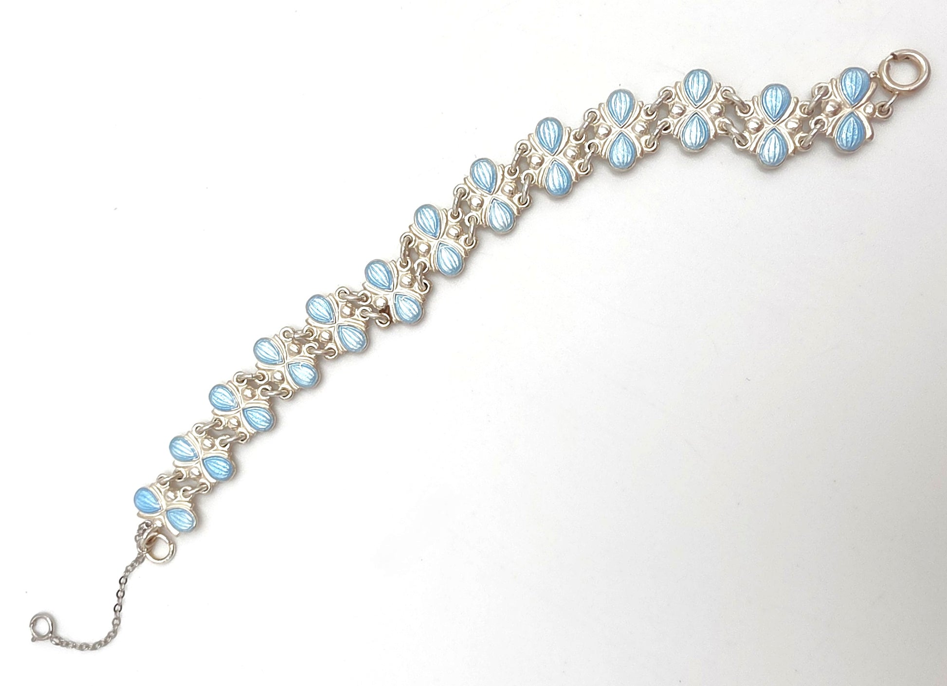Volmer Bahner Denmark Sterling Lt. Blue Enamel Art Deco Bracelet C. 1940's