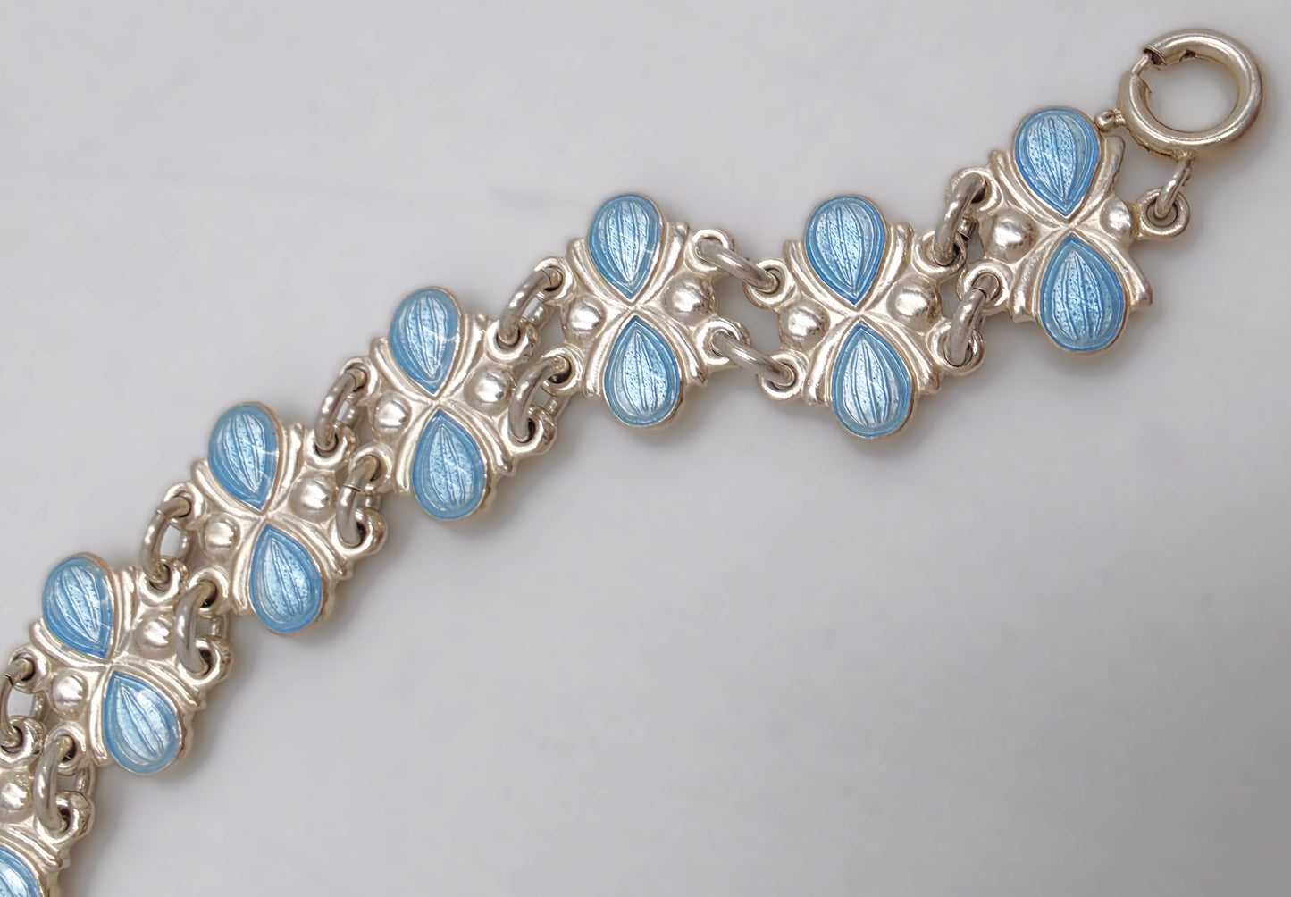 Volmer Bahner Denmark Sterling Lt. Blue Enamel Art Deco Bracelet C. 1940's, alternate product view 4