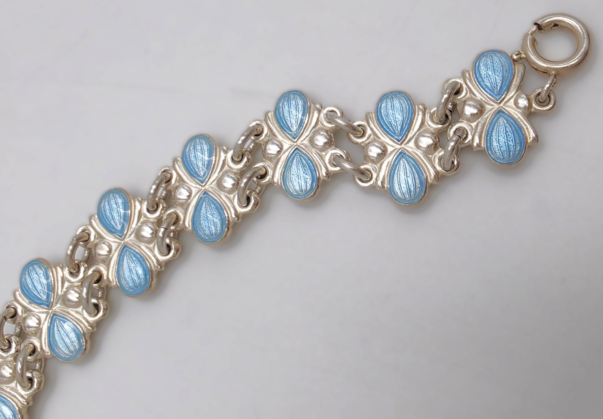 Volmer Bahner Denmark Sterling Lt. Blue Enamel Art Deco Bracelet C. 1940's, alternate product view 4