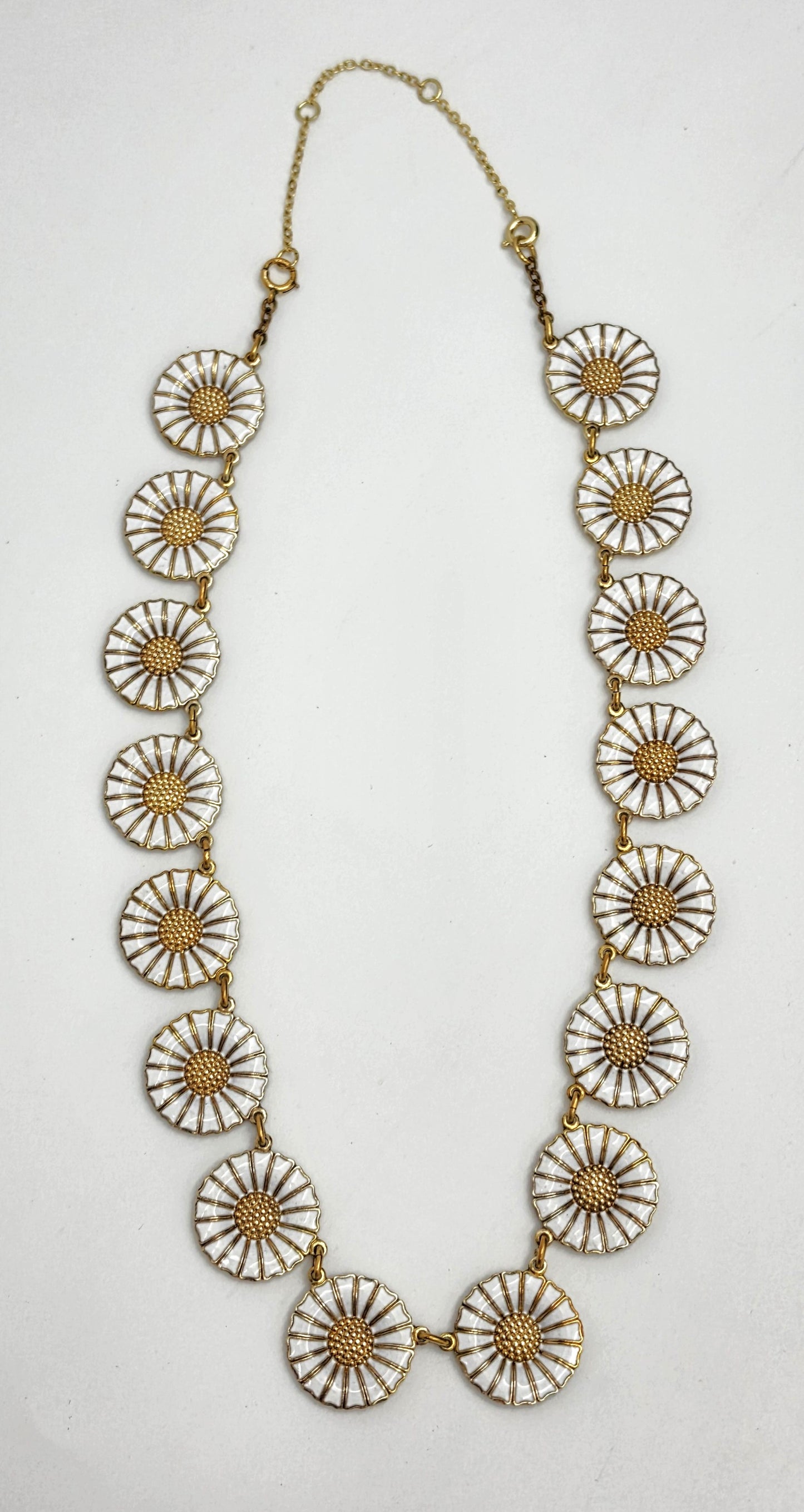 Anton Michelsen Denmark Sterling Enamel Marguerite Daisy Necklace 1940s, alternate product view 3