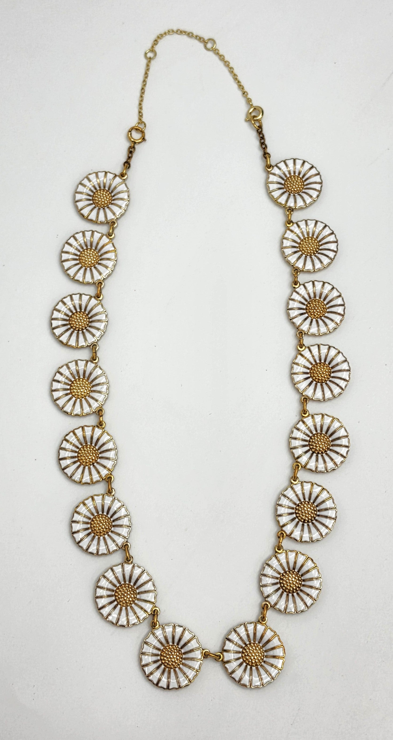 Anton Michelsen Denmark Sterling Enamel Marguerite Daisy Necklace 1940s, alternate product view 3