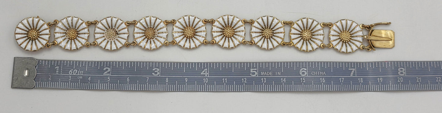 Anton Michelsen Denmark Sterling Enamel Marguerite Daisy Bracelet 1940s, alternate product view 9