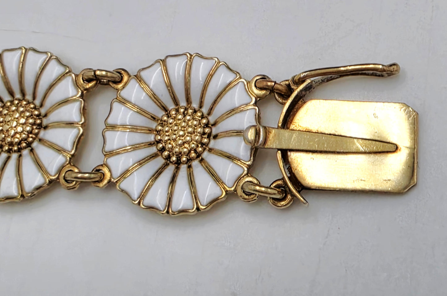 Anton Michelsen Denmark Sterling Enamel Marguerite Daisy Bracelet 1940s, alternate product view 4