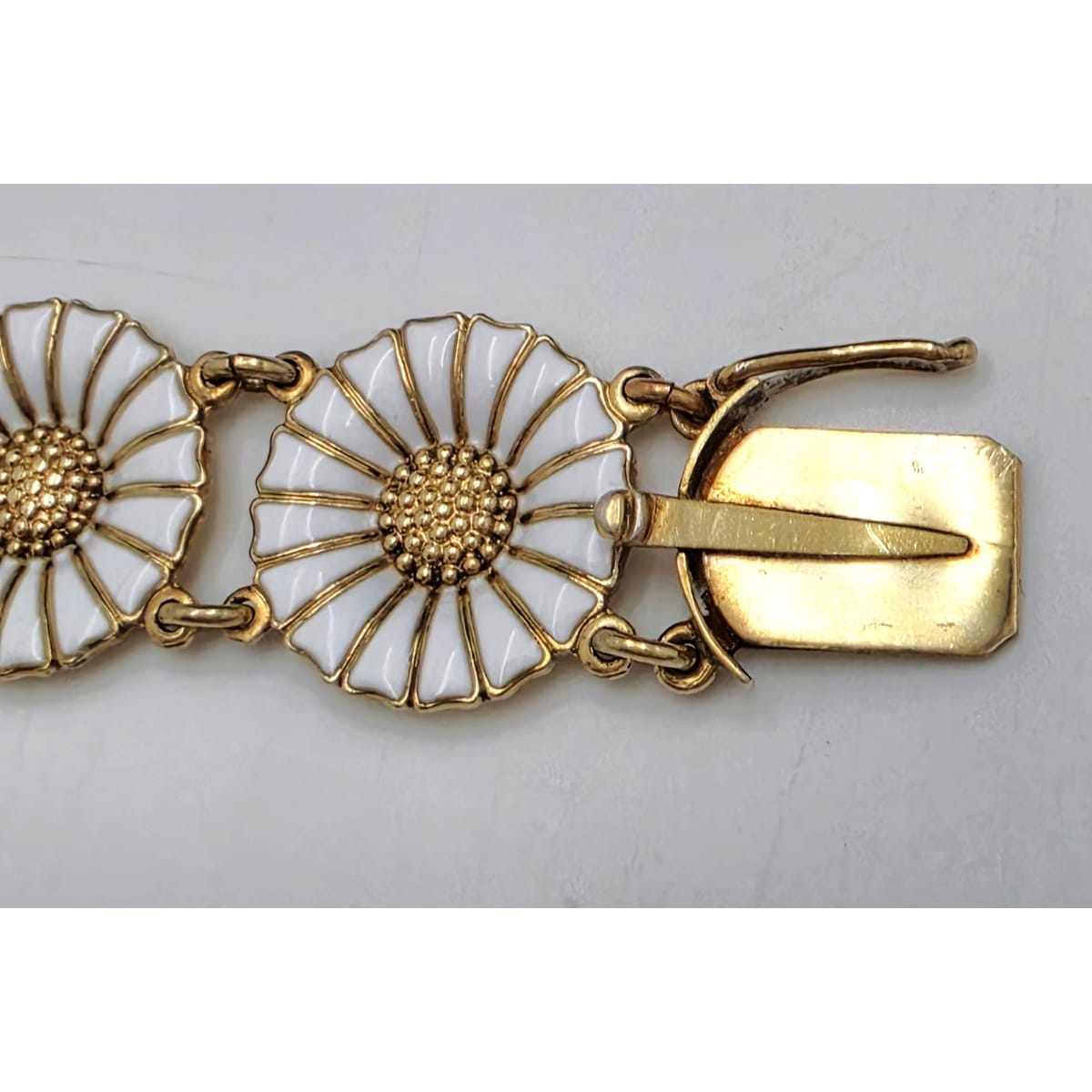 Anton Michelsen Denmark Sterling Enamel Marguerite Daisy Bracelet 1940s, alternate product view 4