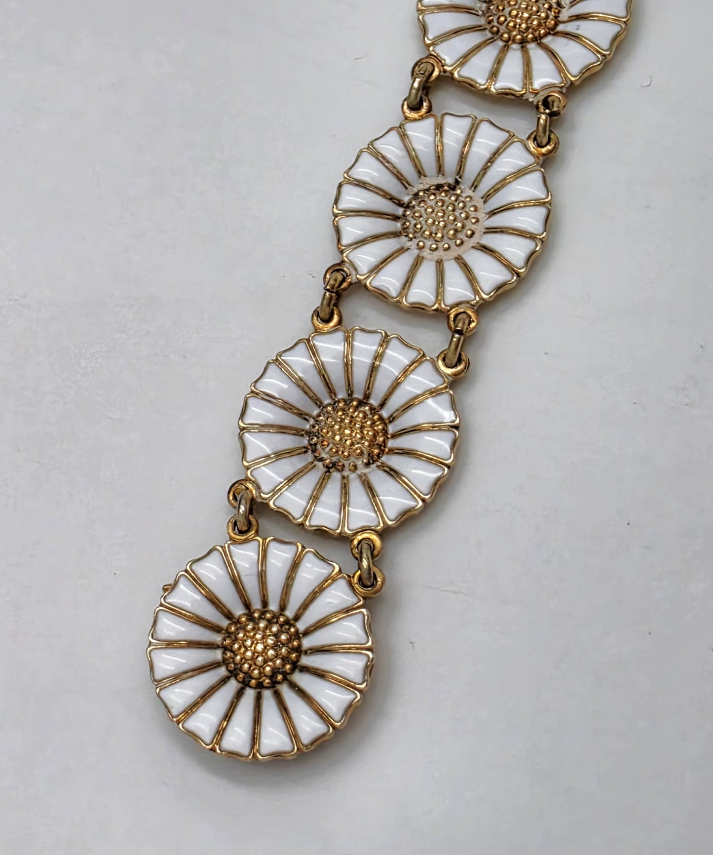 Anton Michelsen Denmark Sterling Enamel Marguerite Daisy Bracelet 1940s, alternate product view 5