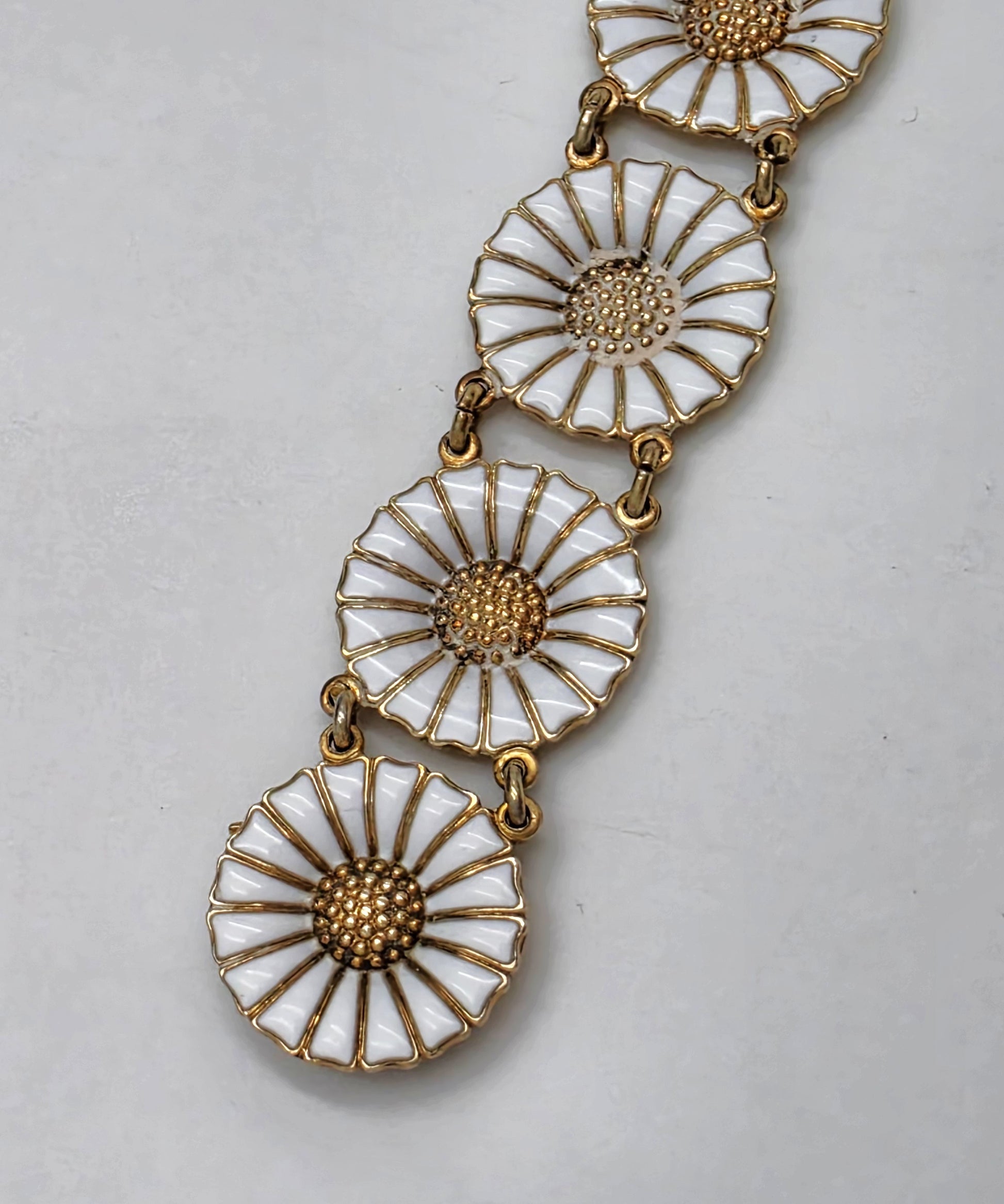 Anton Michelsen Denmark Sterling Enamel Marguerite Daisy Bracelet 1940s, alternate product view 5