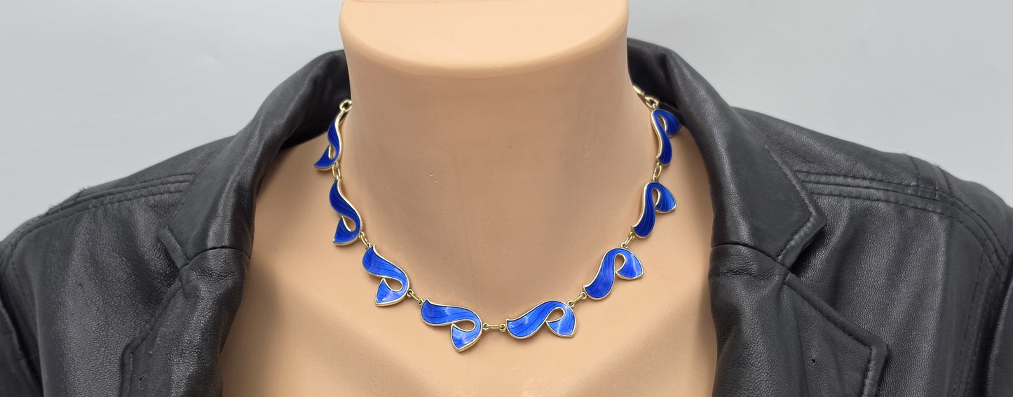 Ivar Holth Norway Sterling Enamel Retro Modernist RARE Necklace 1940's, alternate product view 2
