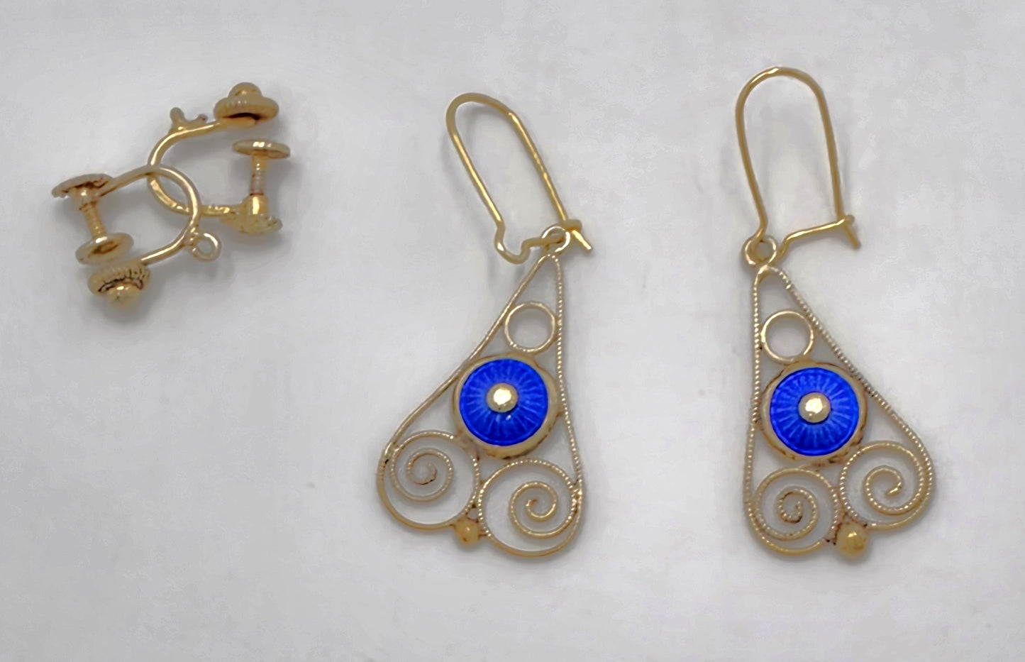 Rare Aksel Holmsen Norway Sterling Guilloche Enamel Earrings Circa 1920/30s, alternate product view 3
