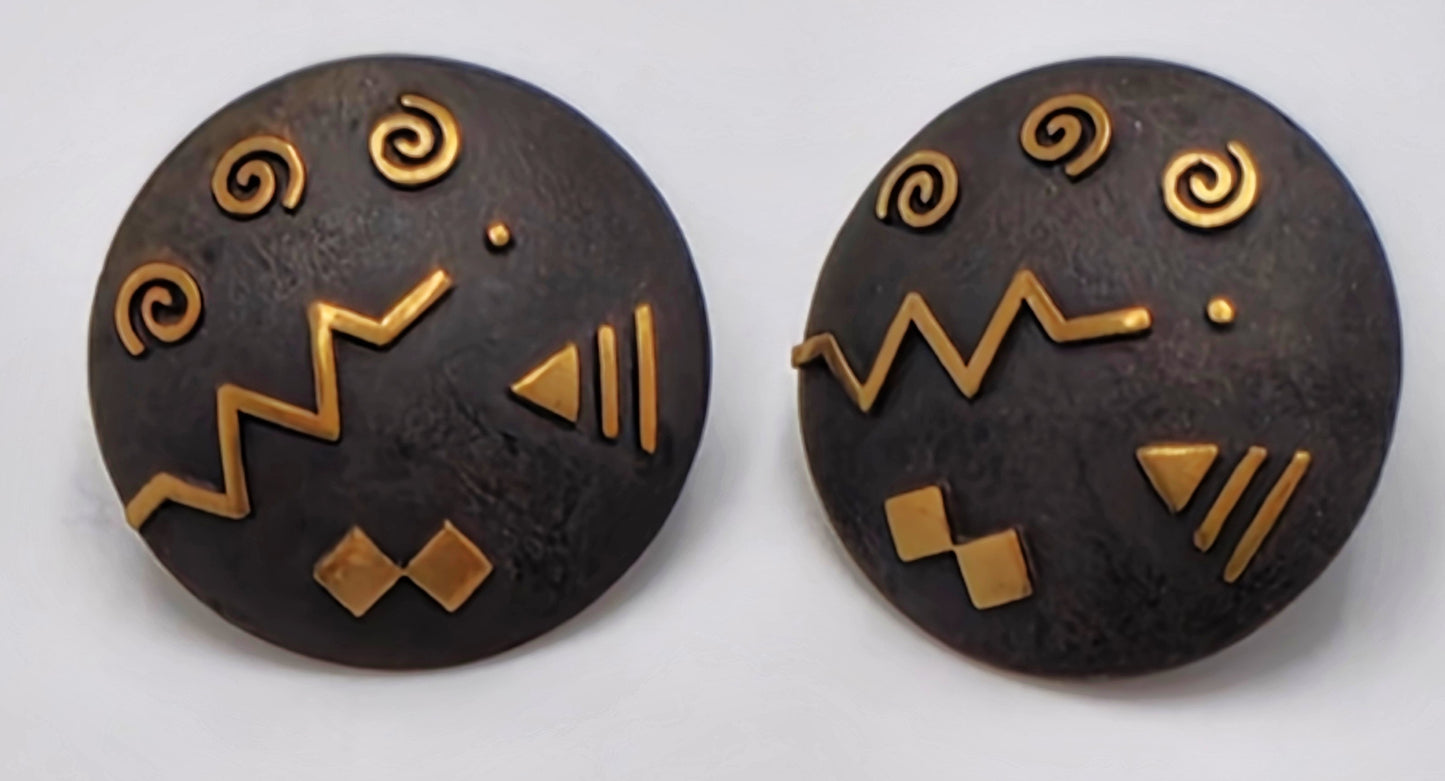 Cathleen Bunt Sterling 14K 24K Gold Memphis Style Modernist Earrings C 1980s