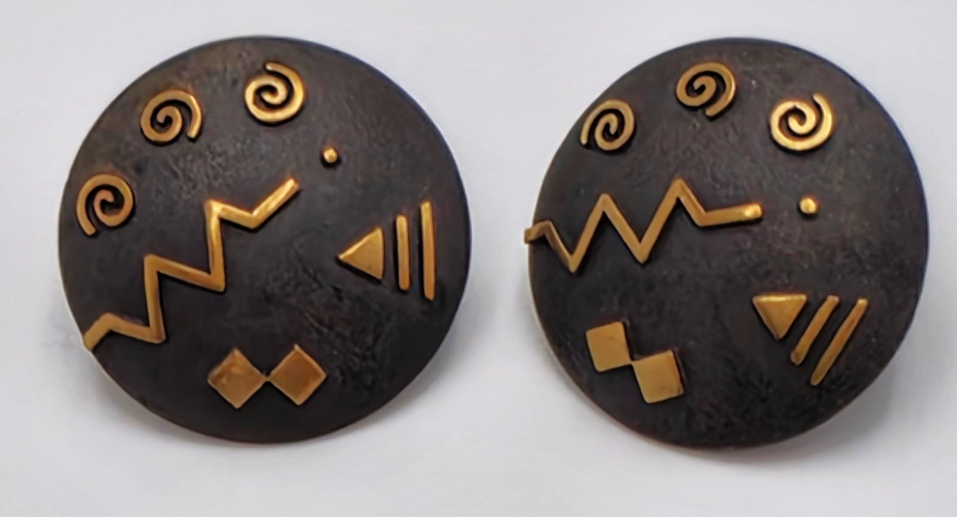 Cathleen Bunt Sterling 14K 24K Gold Memphis Style Modernist Earrings C 1980s