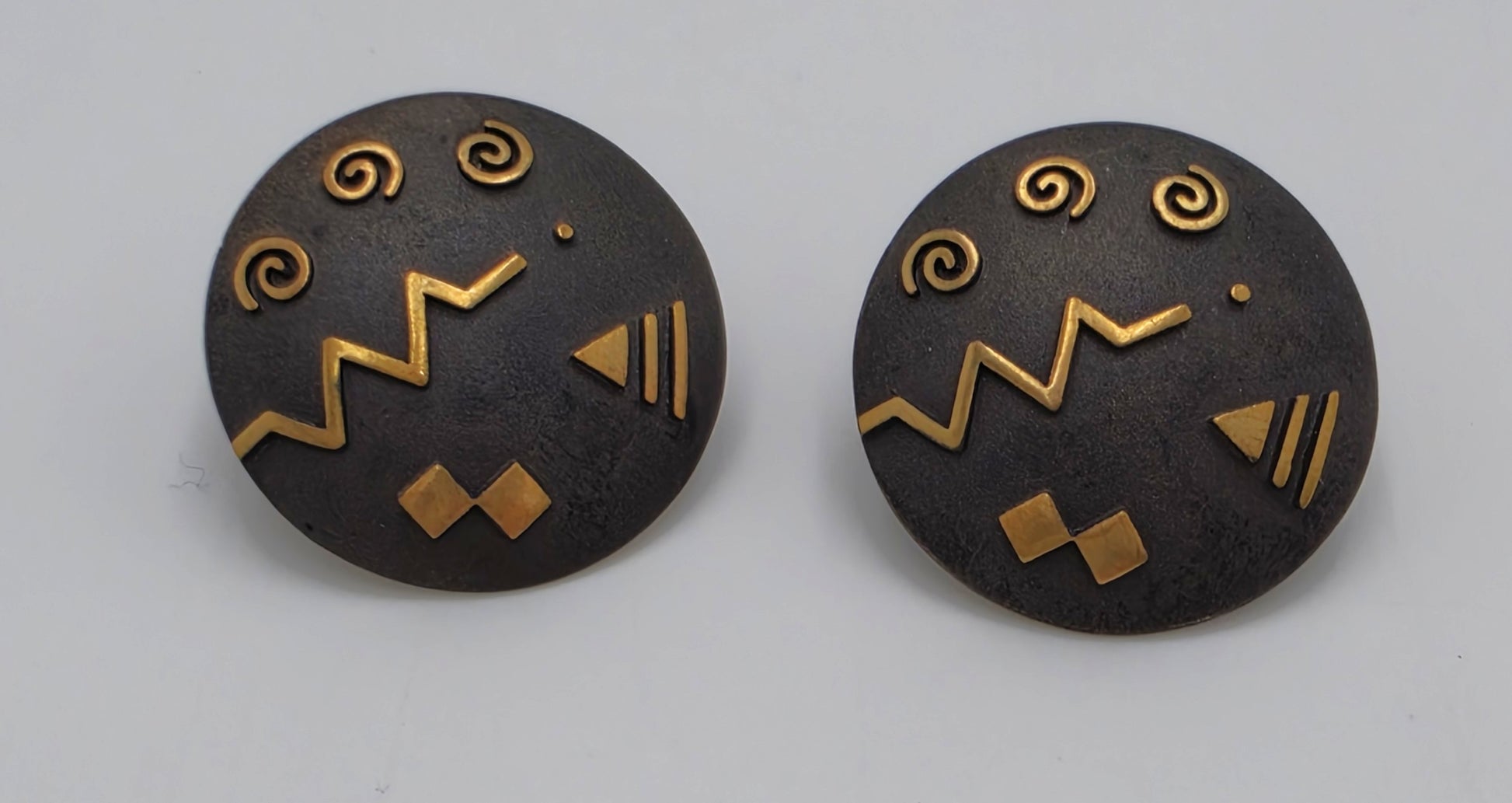 Cathleen Bunt Sterling 14K 24K Gold Memphis Style Modernist Earrings C 1980s, alternate product view 3
