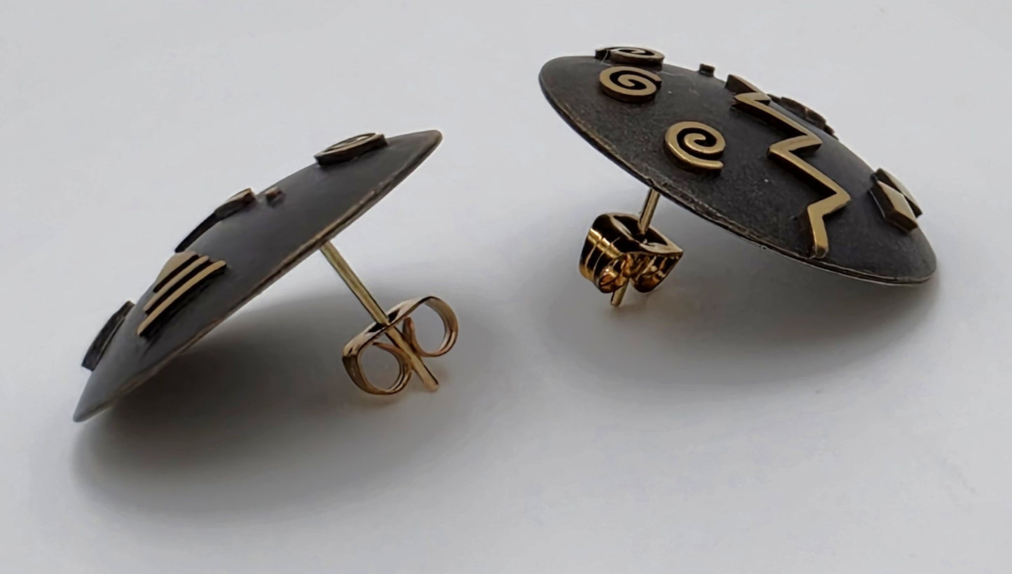Cathleen Bunt Sterling 14K 24K Gold Memphis Style Modernist Earrings C 1980s, alternate product view 4