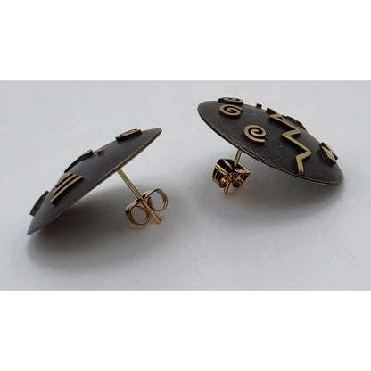 Cathleen Bunt Sterling 14K 24K Gold Memphis Style Modernist Earrings C 1980s, alternate product view 4