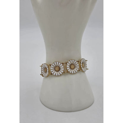 Anton Michelsen Denmark Sterling Enamel Marguerite Daisy Bracelet 1940s, alternate product view 3