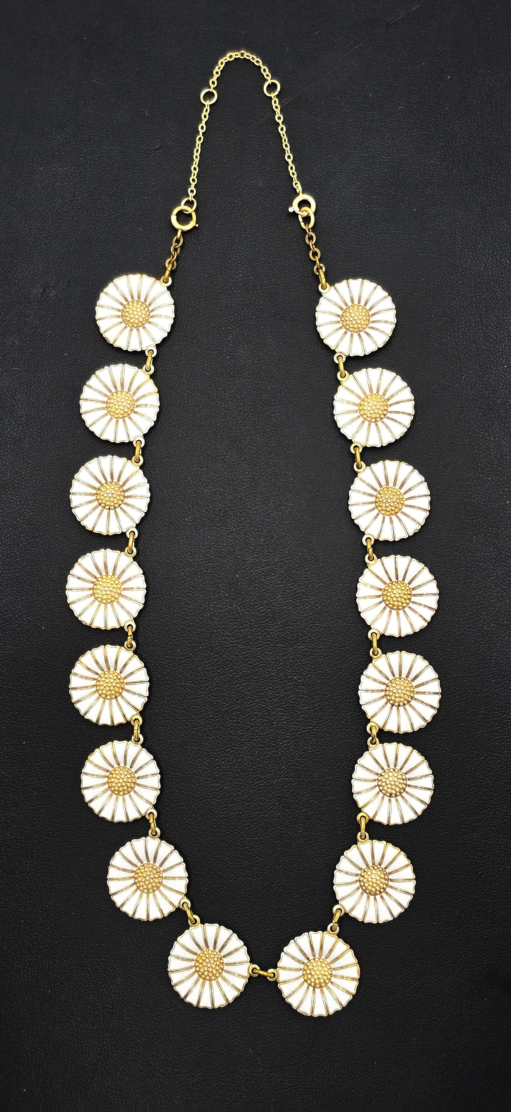 Anton Michelsen Denmark Sterling Enamel Marguerite Daisy Necklace 1940s