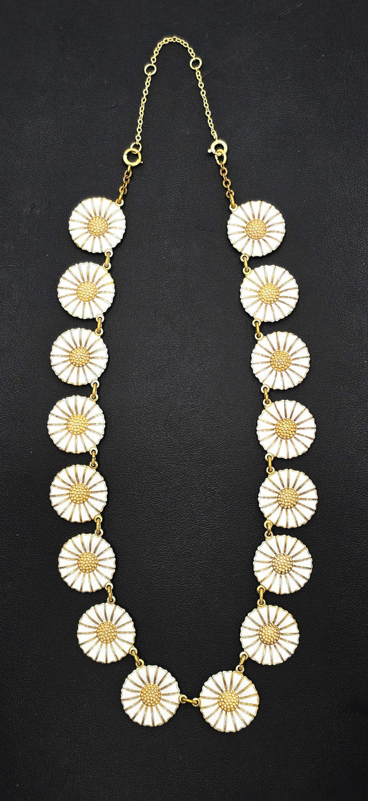 Anton Michelsen Denmark Sterling Enamel Marguerite Daisy Necklace 1940s