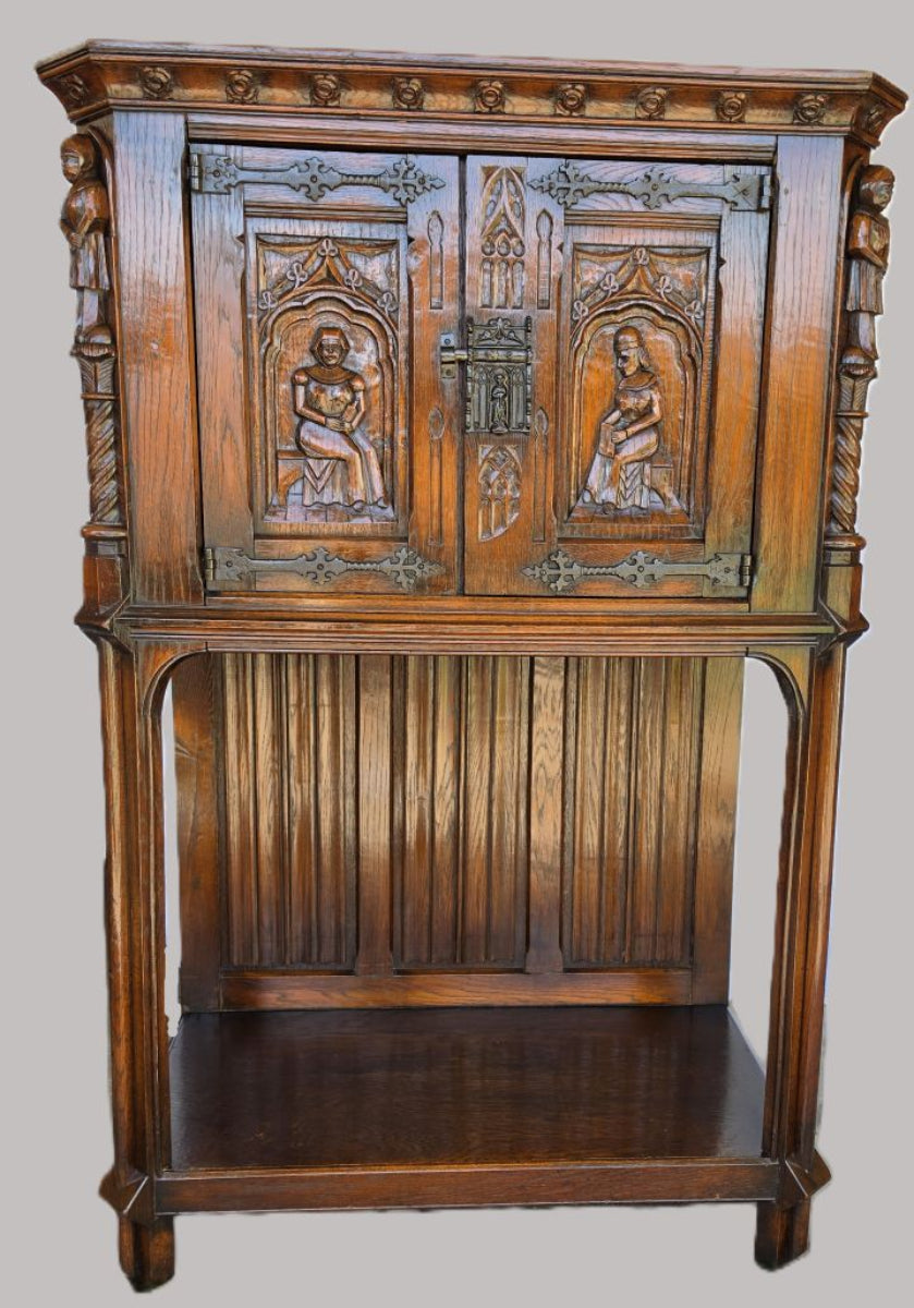 19th Century Flemish Oak &amp; Iron Neo-Renaissance/Gothic Revival Vestry Cabinet