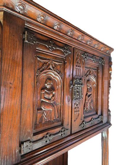 19th Century Flemish Oak &amp; Iron Neo-Renaissance/Gothic Revival Vestry Cabinet