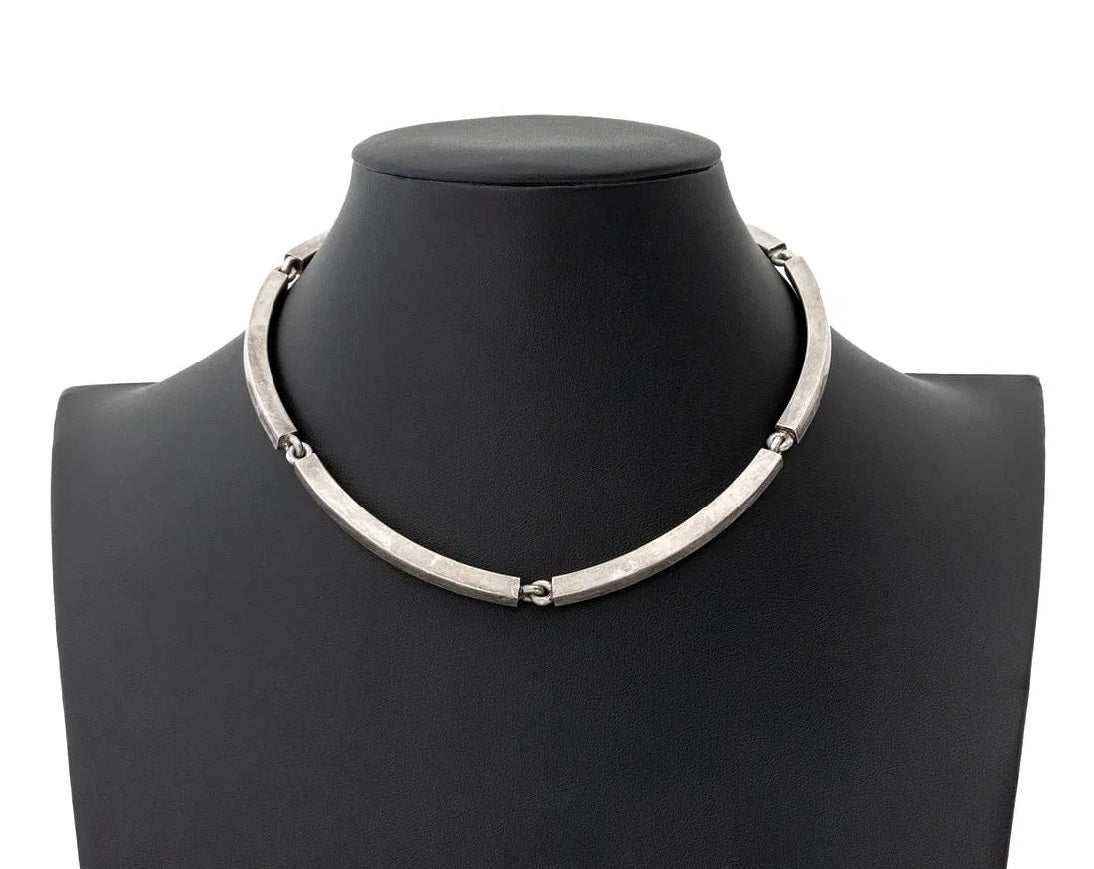 Hans Hansen Denmark modernist sterling silver enamel Necklace 1970s, view 1 of 9