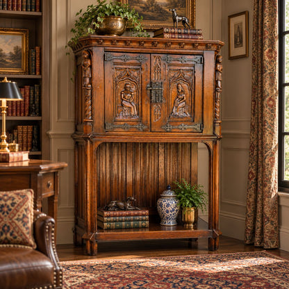 19th Century Flemish Oak &amp; Iron Neo-Renaissance/Gothic Revival Vestry Cabinet