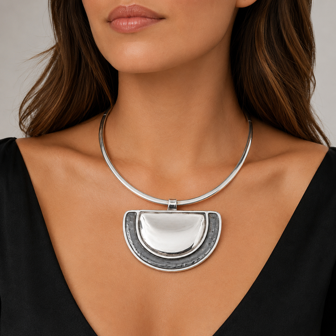 Janina Lars Nielsen Denmark Modernist Sterling XL Statement Necklace 1980s