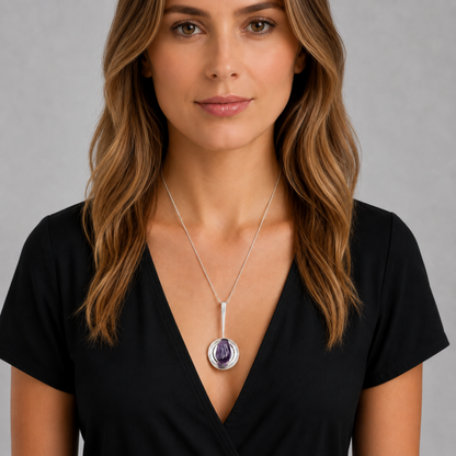 Norway Plus Designs Jewelry Superb EC NORWAY+Designs Modernist 3D Sterling Amethyst Pendant 1960s