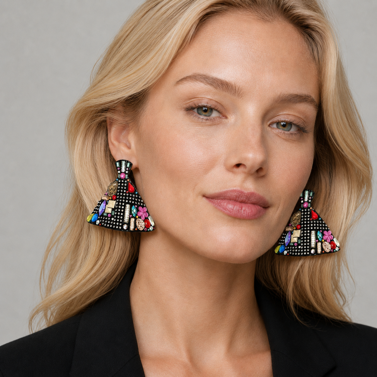 Rare Bill Schiffer Skyline Collection Large Rhinestone Wearable Art Earrings- 1987