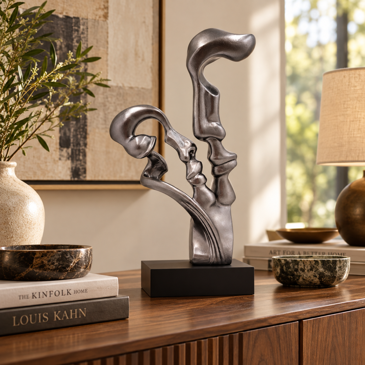 Austin Productions Sculpture Restored Austin Productions Abstract Faces Sculpture "Surrender" Danel Signed