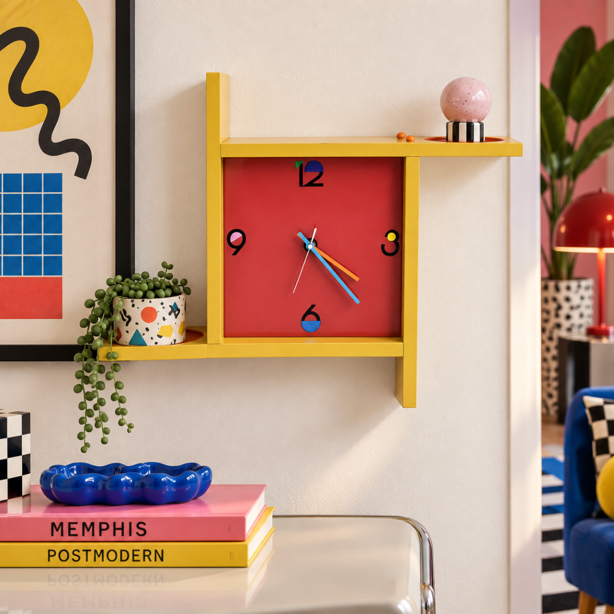 Vollständig restaurierte Welby Wandhängende Regal-Uhr Postmodern Memph – Trendy Modern Home