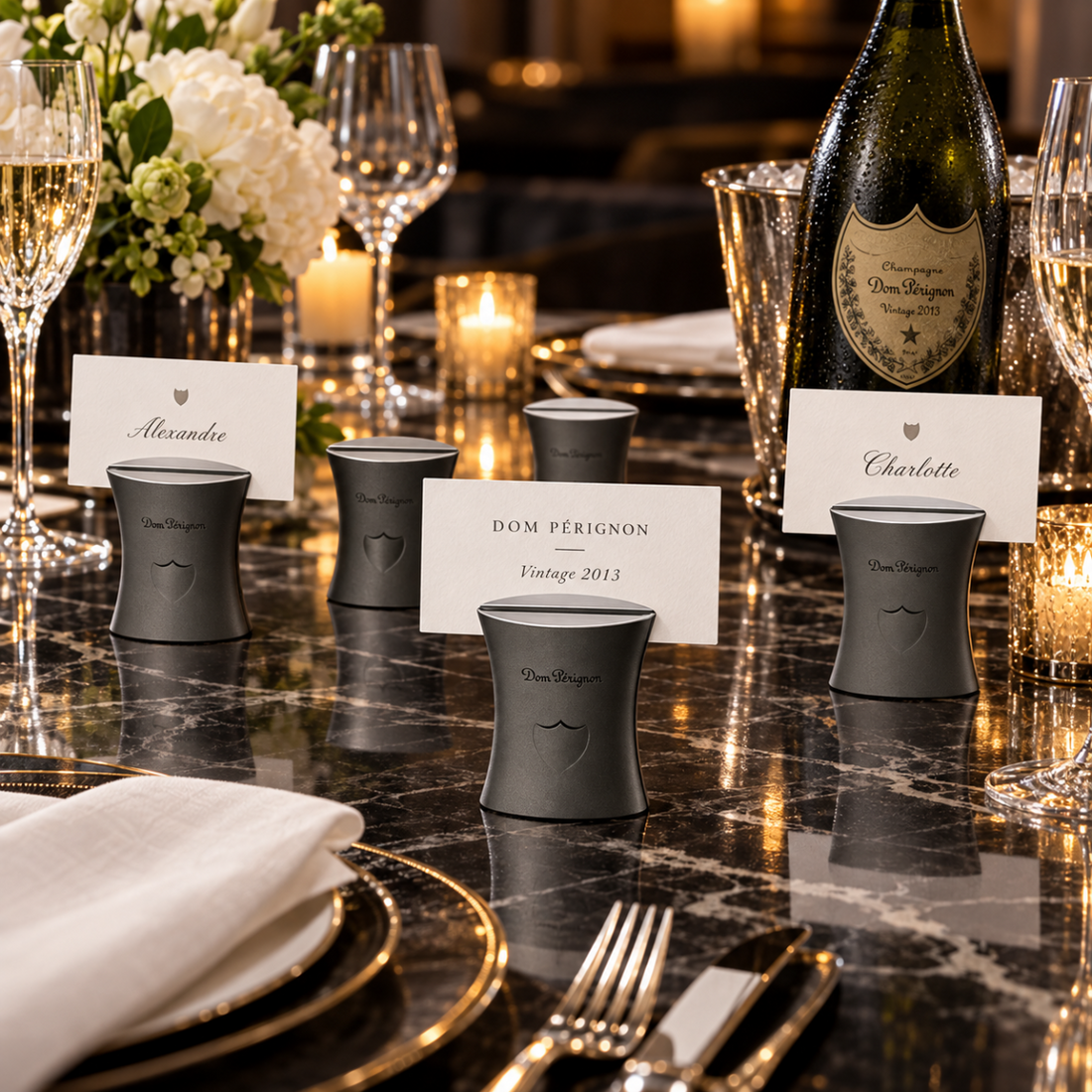 Moet Chandon Dom Perignon Barware RARE Set Pewter M Szekely Moet Chandon Dom Perignon Menu Holders NOS