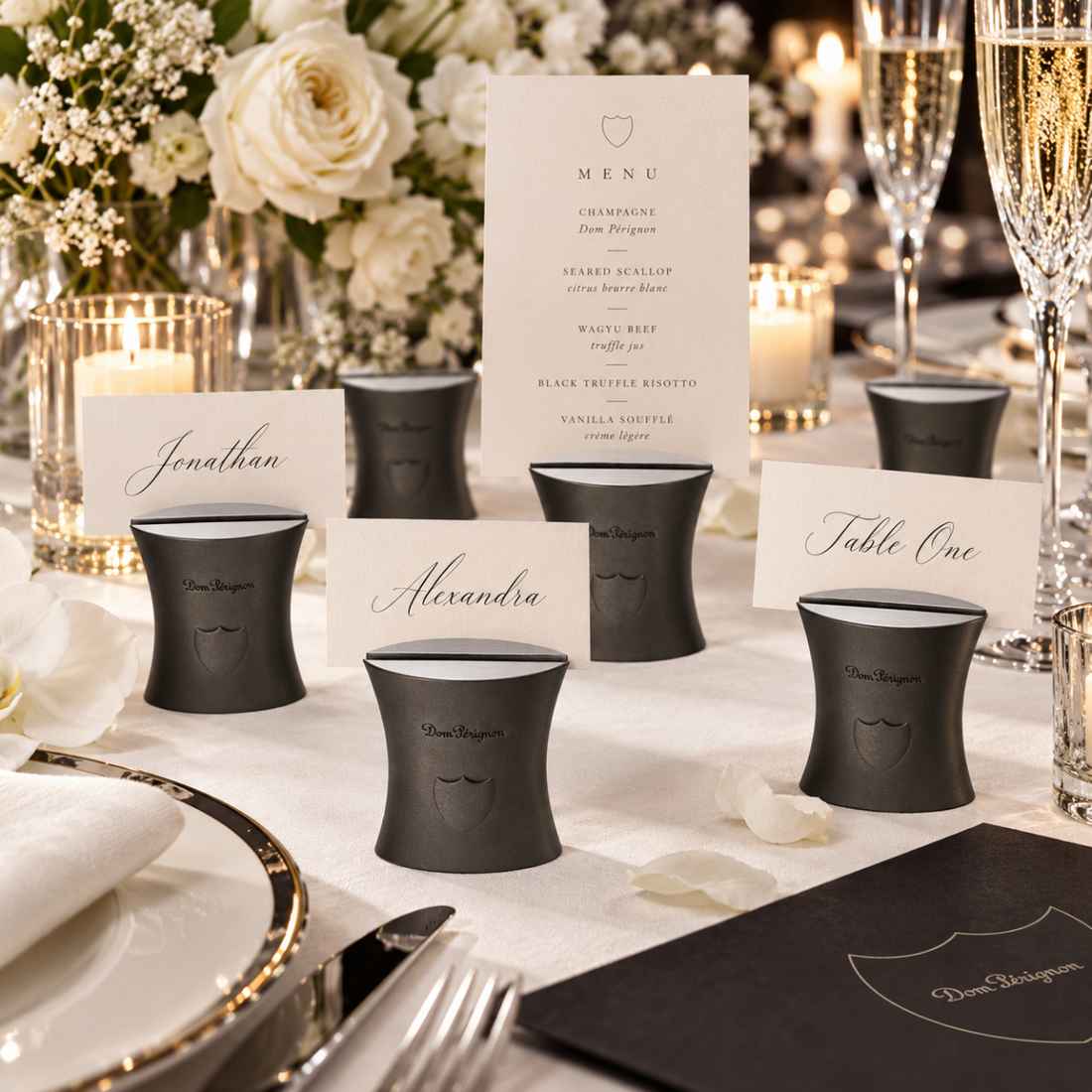 Moet Chandon Dom Perignon Barware RARE Set Pewter M Szekely Moet Chandon Dom Perignon Menu Holders NOS