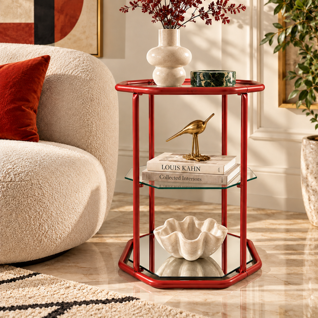 MCM Etagere Shelf Home Decor MCM Brass Glass Mirror 3 Tier Etagere