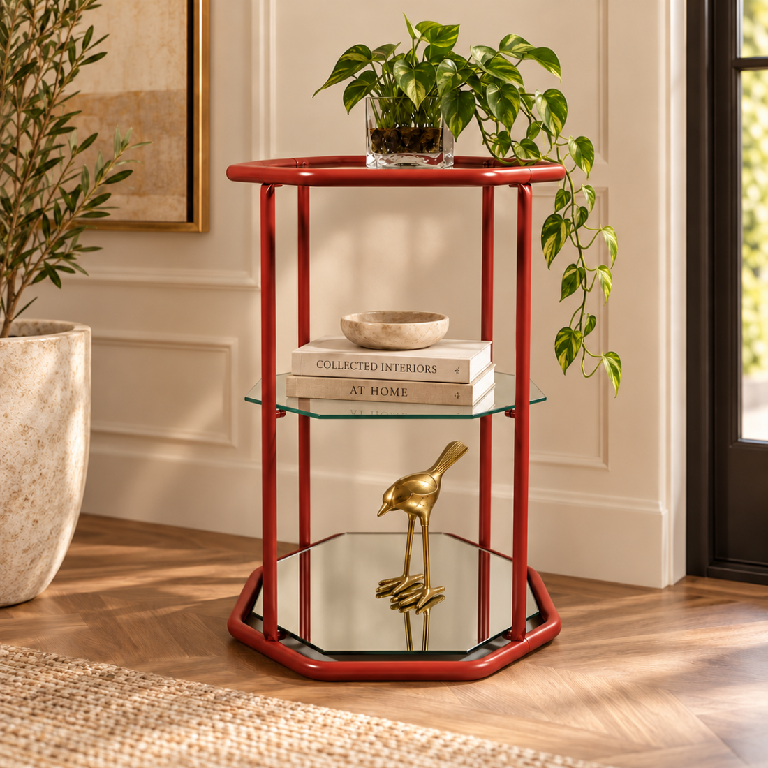 MCM Etagere Shelf Home Decor MCM Brass Glass Mirror 3 Tier Etagere