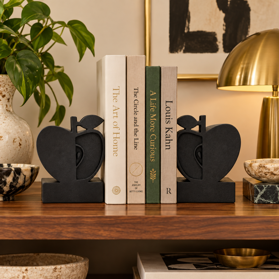 Jonathan Adler Bookends Fully Restored Jonathan Adler Happy Chic Apple Bookends in Textured Black