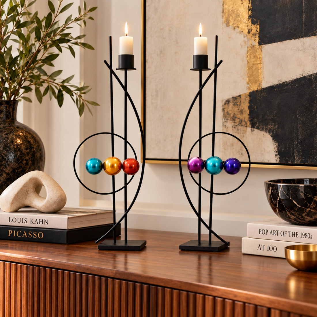 Rick Martin Clock Rick Martin Abstract Modernist Pop Art Memphis Style Bold Candle Holders