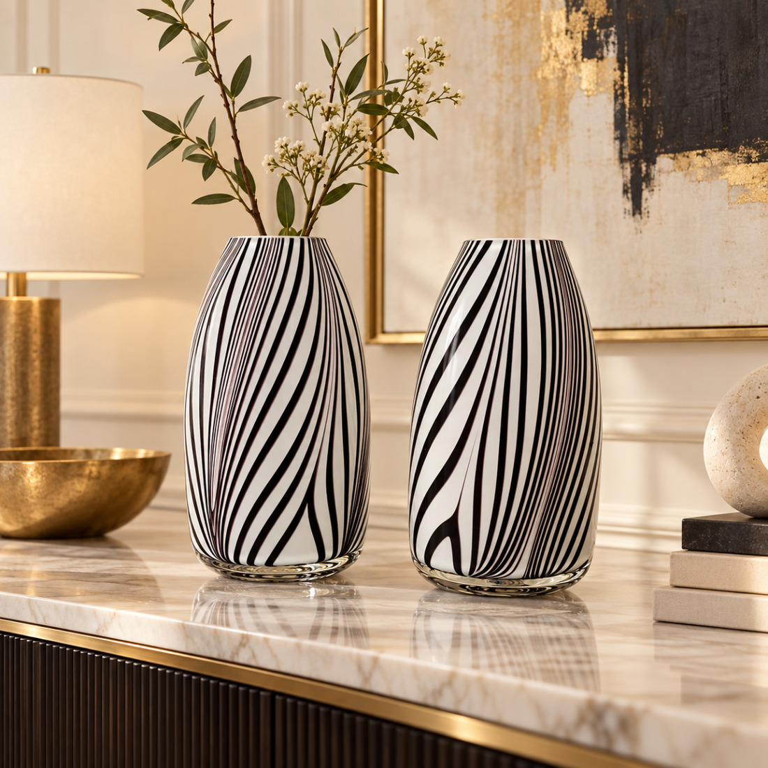 Murano Italy Vase Set of 2 Vintage Modernist Abstract Murano Hand Blown Art Glass Cased Vases