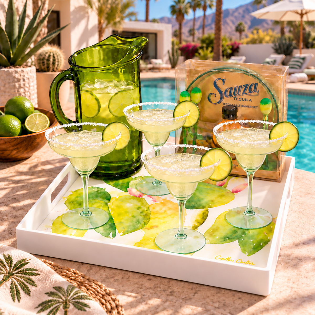 Cynthia Coulter Designs Margarita Set Tray Glasses Pitcher Salt Rim New Vintage