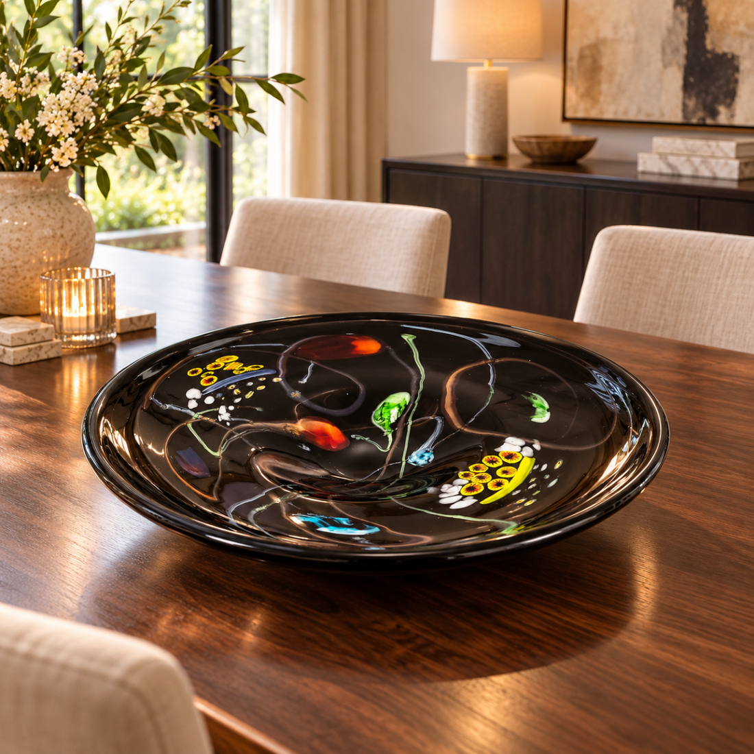 Murano Italy Centerpiece Bowl Giant Murano Glass Millefiori Centerpiece Bowl