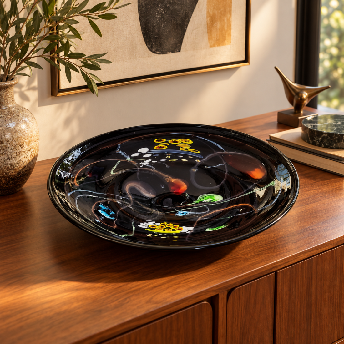 Murano Italy Centerpiece Bowl Giant Murano Glass Millefiori Centerpiece Bowl