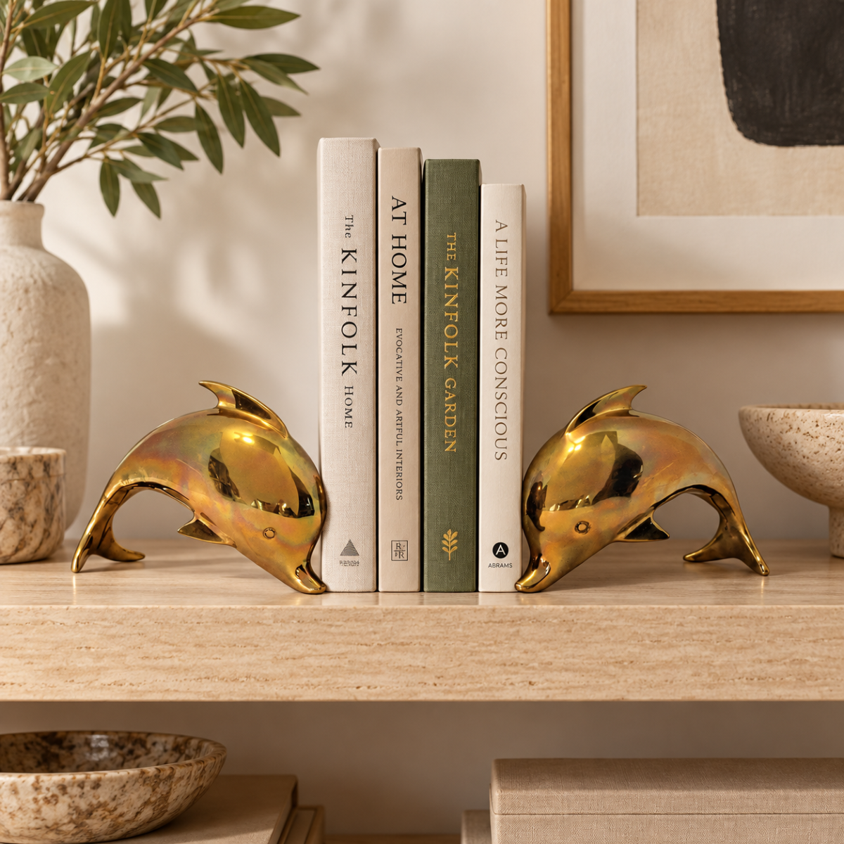 Dolbi Cashier Bookends Superb Dolbi Cashier Solid Brass Modernist Dolphin Porpoise Bookends C. 1986