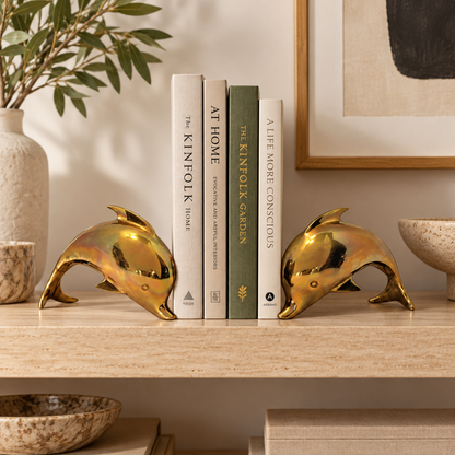 Dolbi Cashier Bookends Superb Dolbi Cashier Solid Brass Modernist Dolphin Porpoise Bookends C. 1986