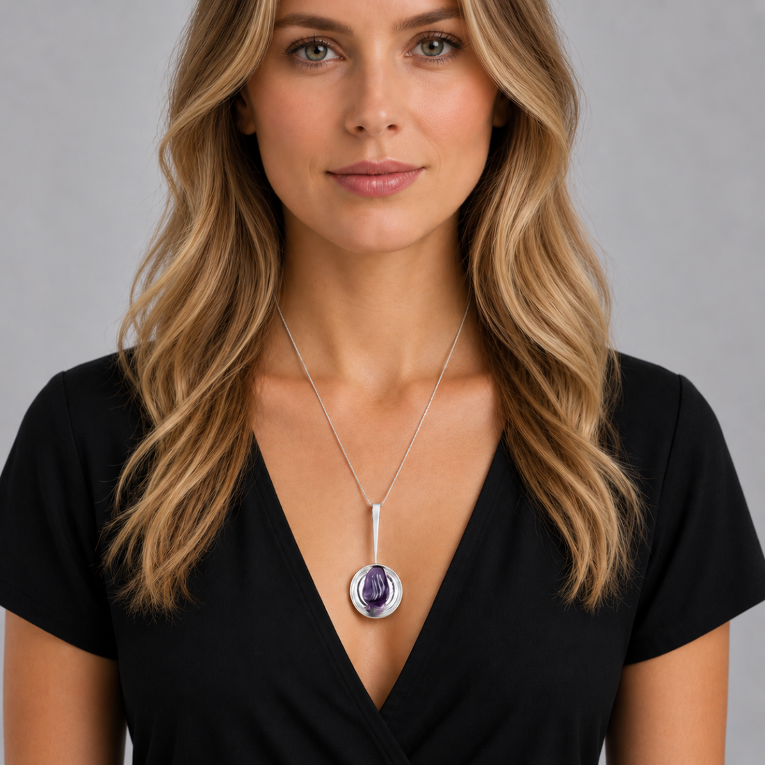 Norway Plus Designs Jewelry Superb EC NORWAY+Designs Modernist 3D Sterling Amethyst Pendant 1960s