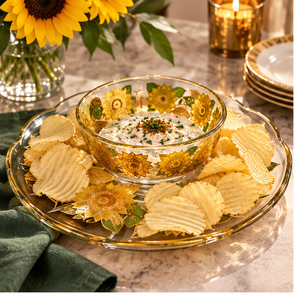Georges Briard 22K Gold "Sunflowers" Chip &amp; Dip Crystal Platter