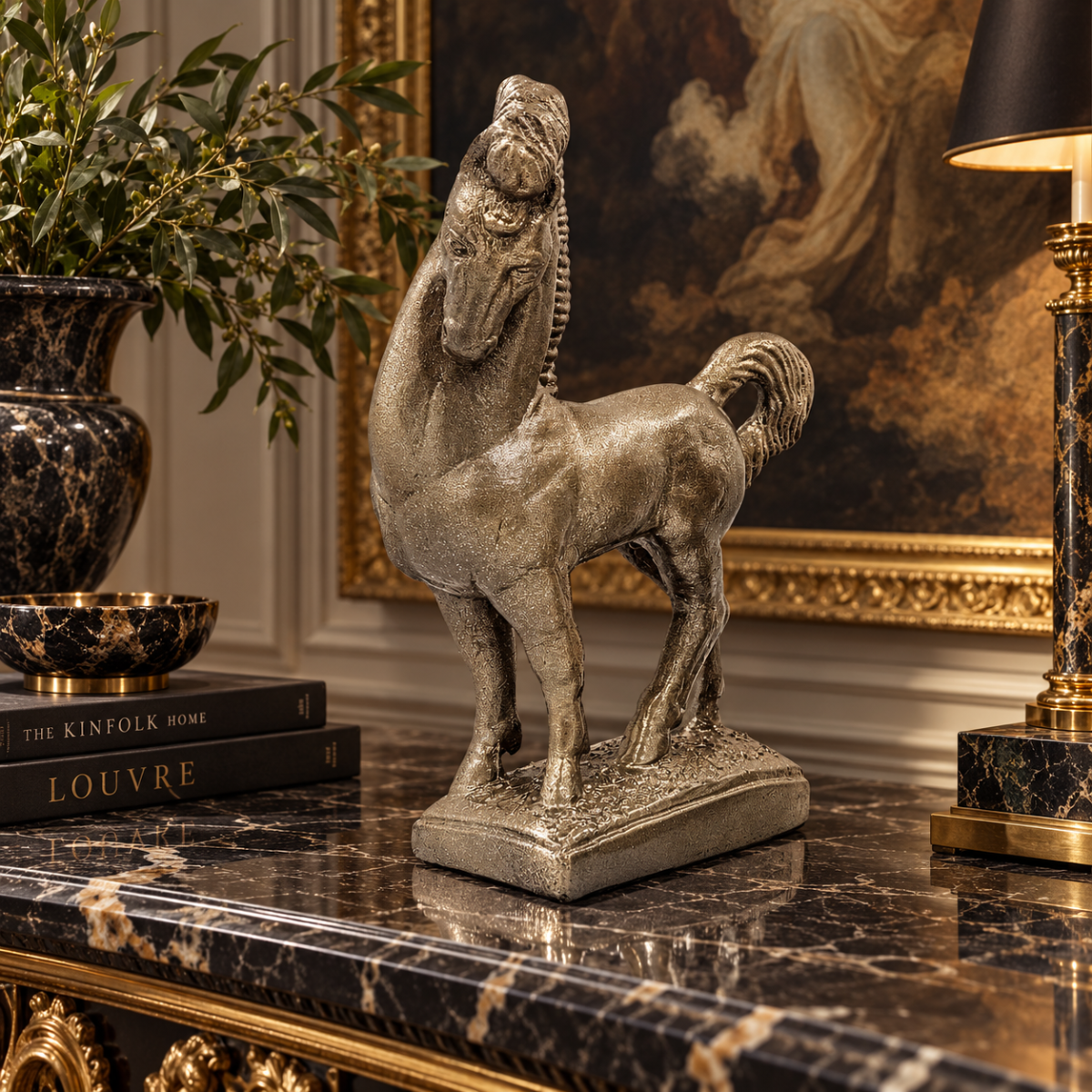 Jaru California Ceramic Greek Revival Roman Stallion Horse Sculpture Circa 1970s