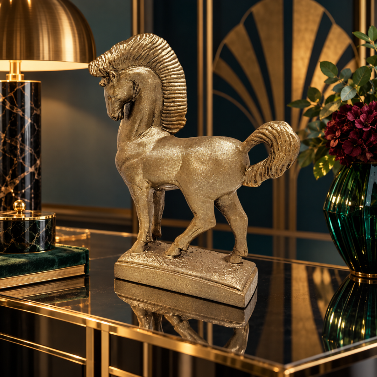 Jaru California Ceramic Greek Revival Roman Stallion Horse Sculpture Circa 1970s