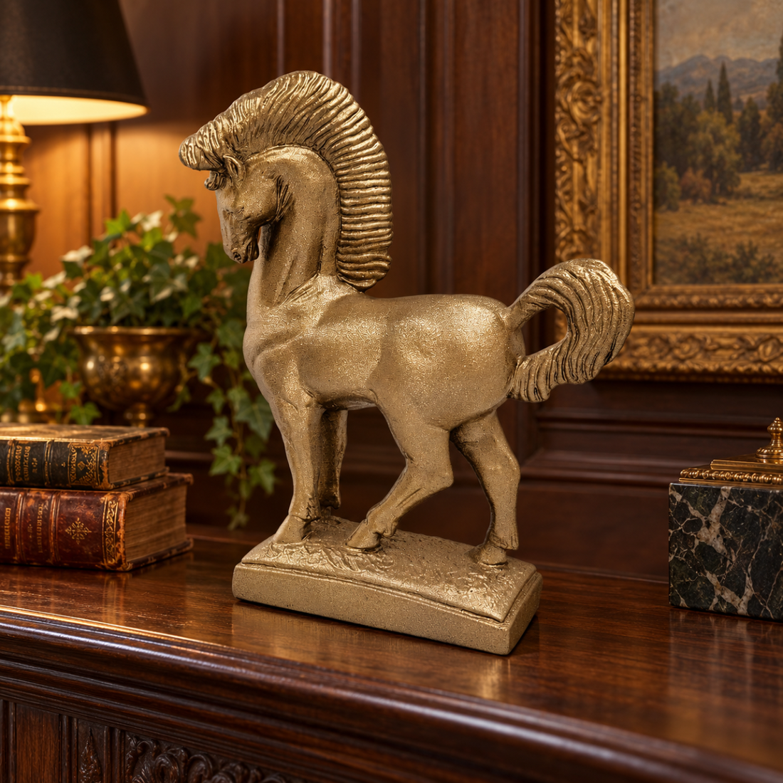 Jaru California Ceramic Greek Revival Roman Stallion Horse Sculpture Circa 1970s