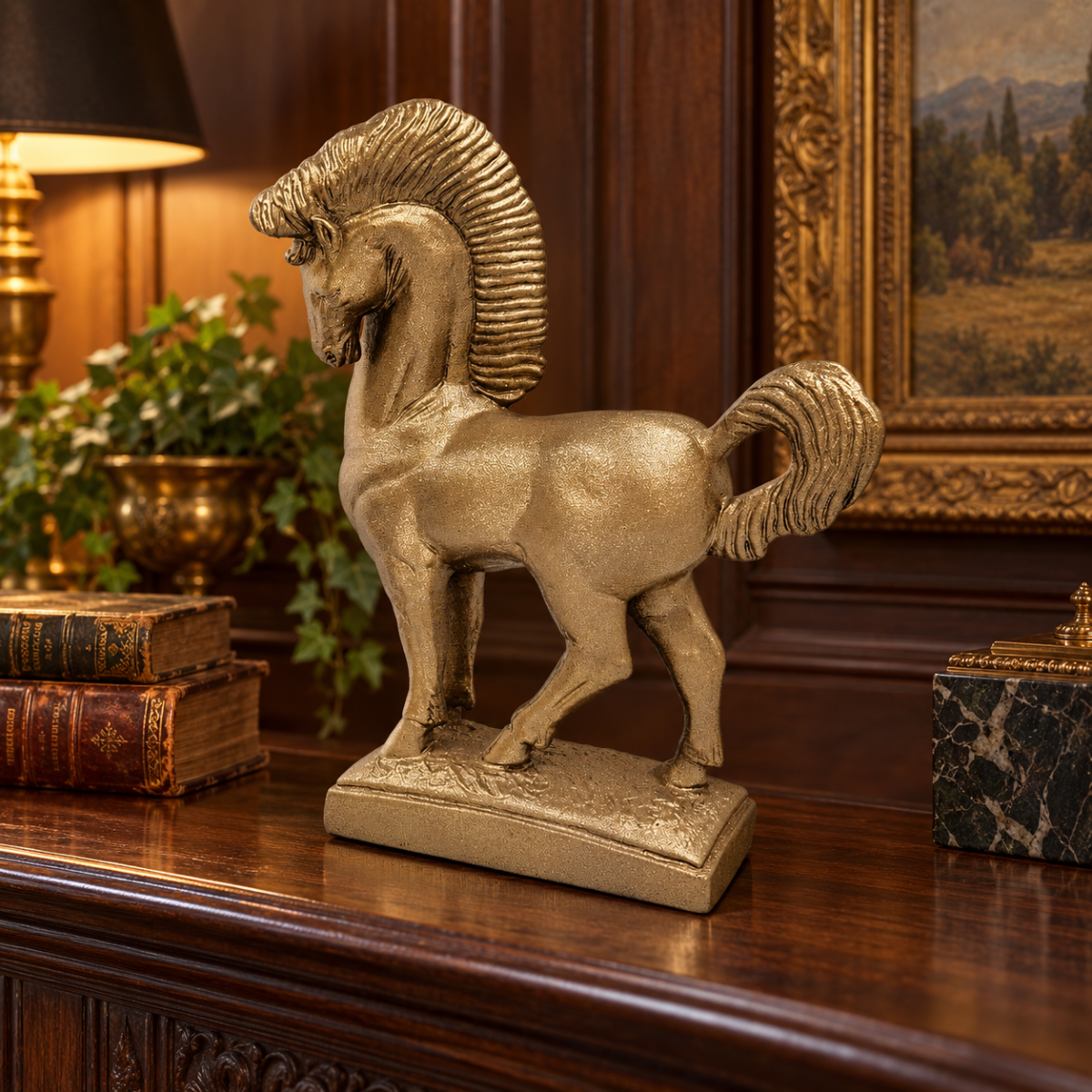 Jaru California Ceramic Greek Revival Roman Stallion Horse Sculpture Circa 1970s