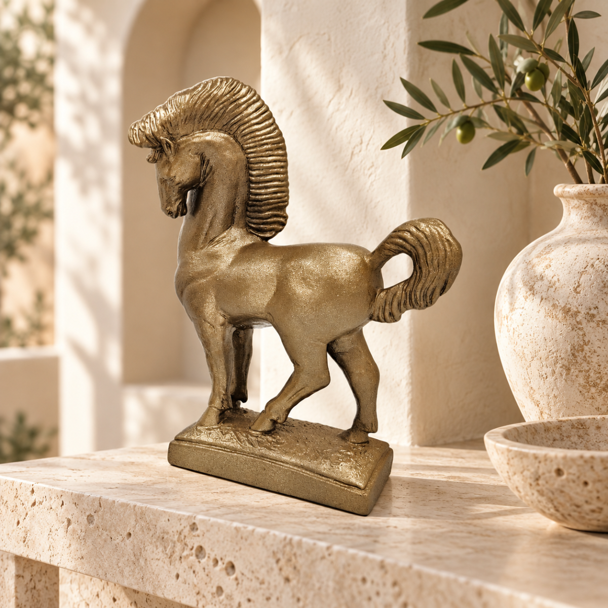 Jaru California Ceramic Greek Revival Roman Stallion Horse Sculpture Circa 1970s